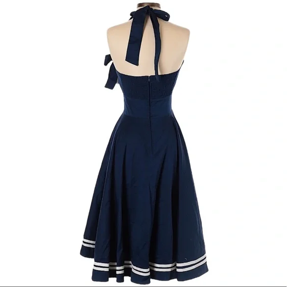 Hell Bunny Vixen Nautical Sailor Navy Blue Pinup Dress - Picture 3 of 3